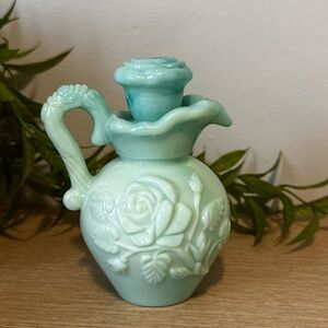 Vintage Avon Green Slag Glass Rose Embossed Bottle